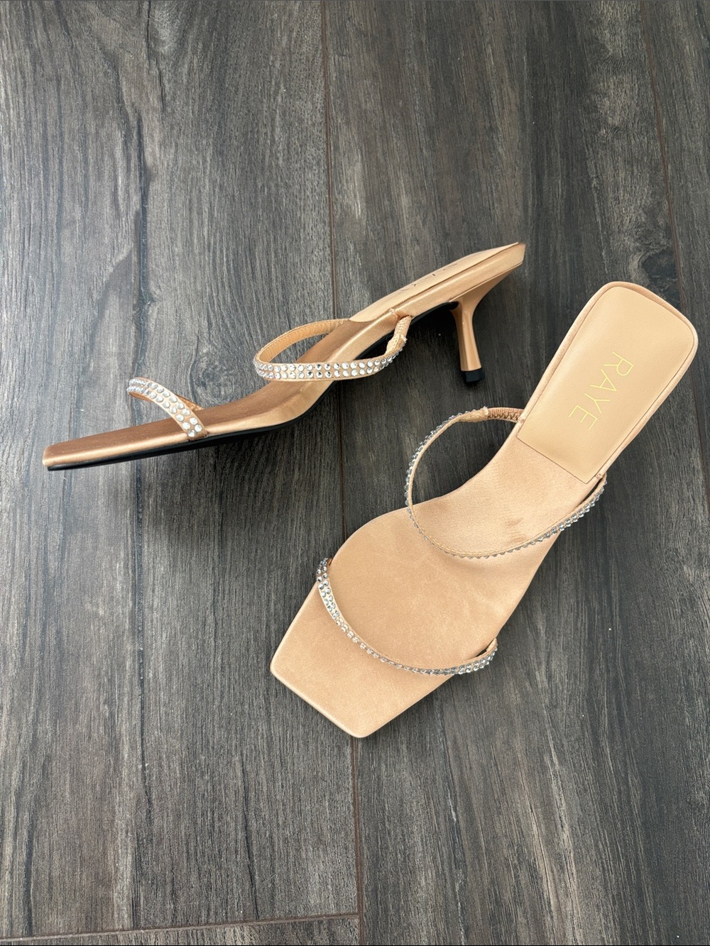 RAYE Blush Nude Rhinestone Double-Strap Kitten Heel Sandals Side 8